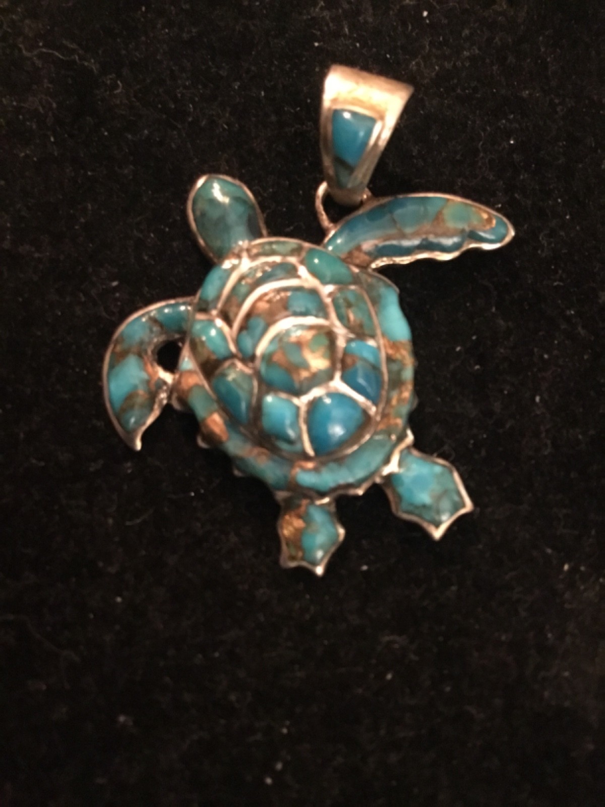 925 Sterling Silver Turquoise Turtle Pendant Philippines Sea Life Charm 6 Grams