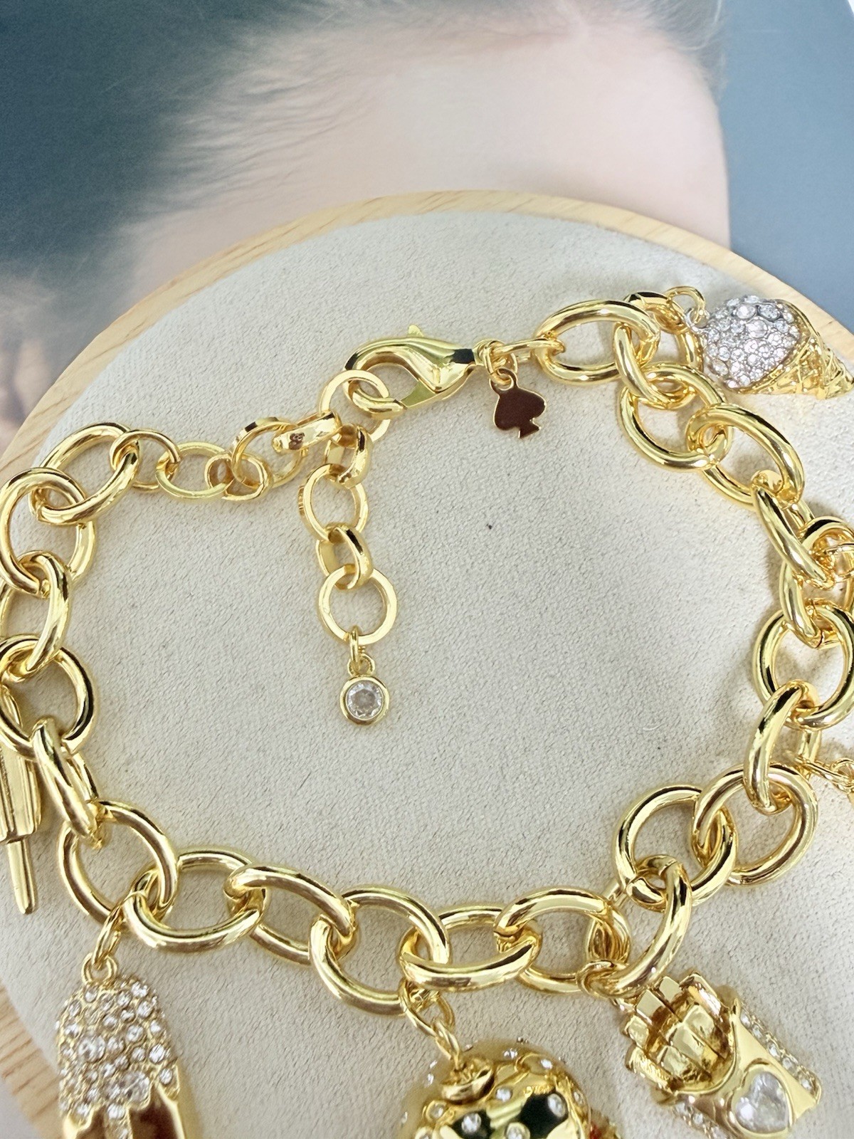 Kate Spade FAST FOOD CHARM Gold Plated Brass CZ Crystals Charm Bracelet