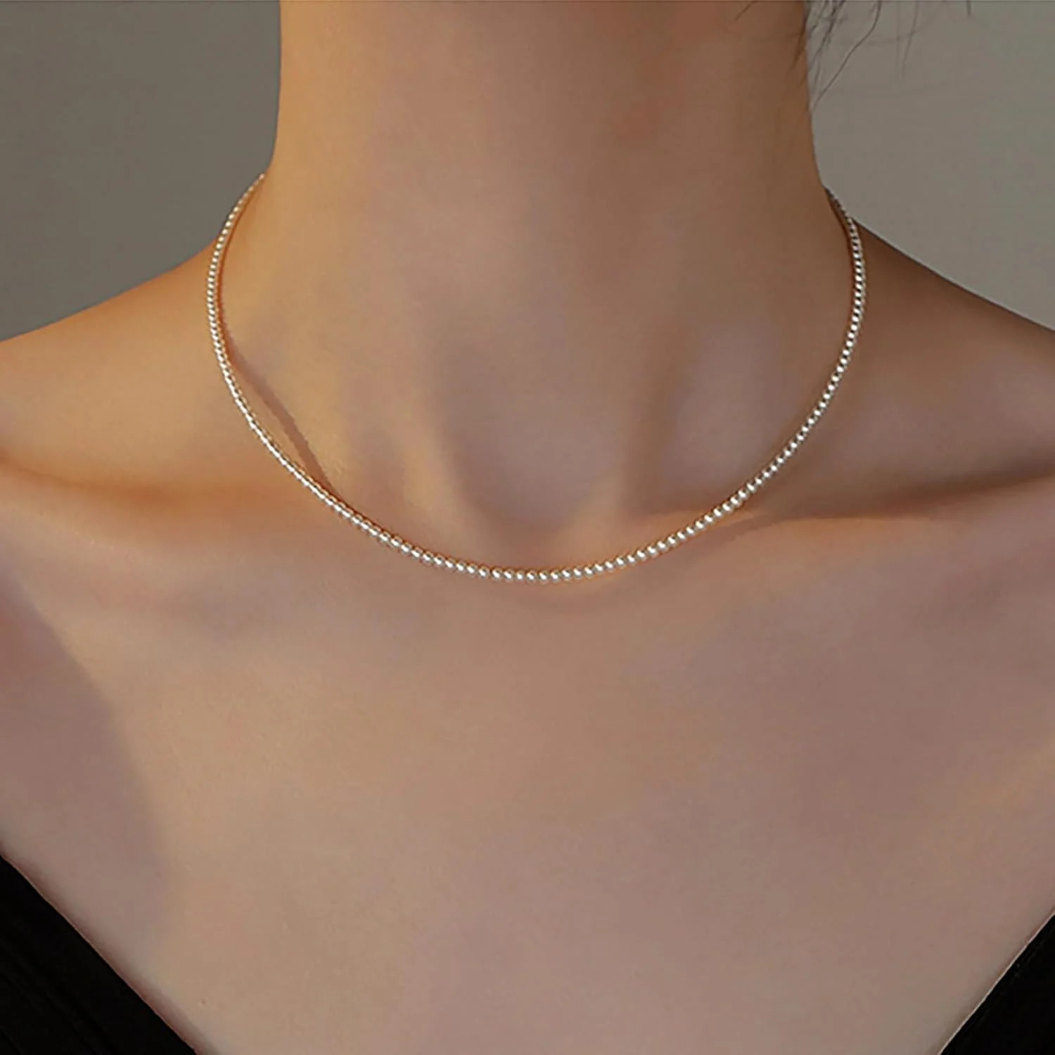 Boho Wedding White Tiny Pearl Necklace Pendant Dainty Mini Seed Bead Necklace Si