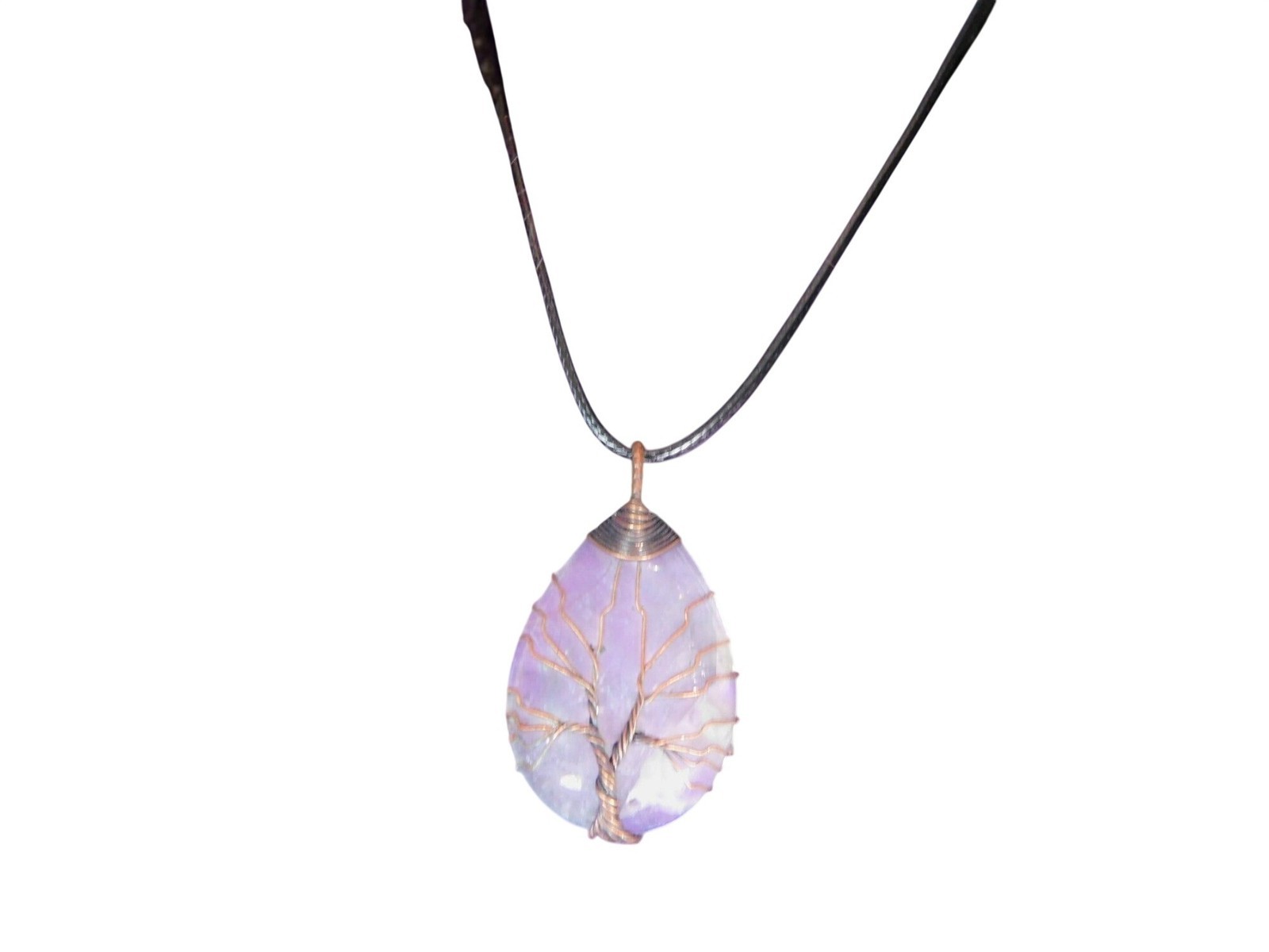 Amethyst Tree of Life Pendant Necklace Wire Wrapped Purple Crystal Teardrop