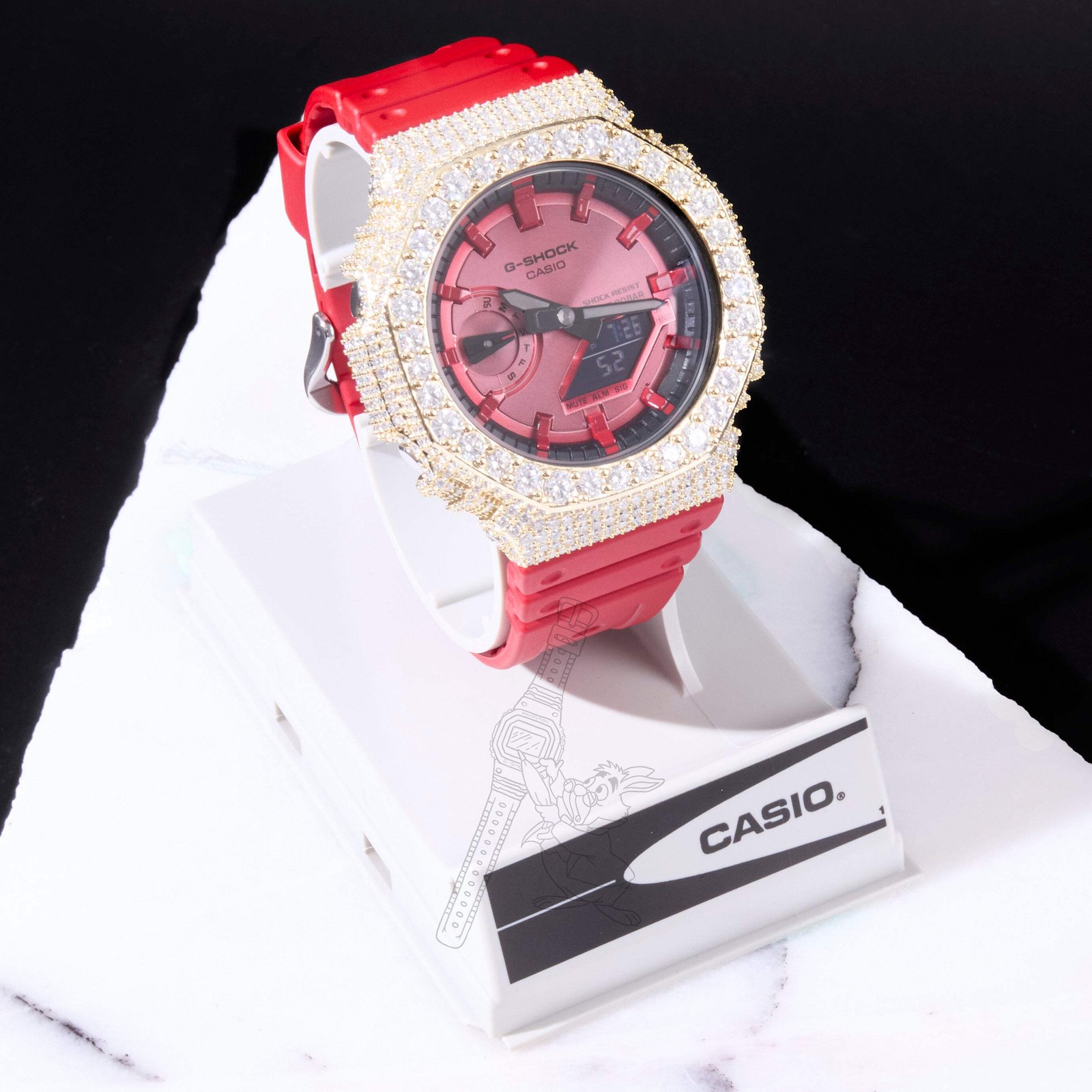 Casio G-Shock GA2100 Red Dial Iced Out Moissanite Mod D Color VVS Men’s Watch