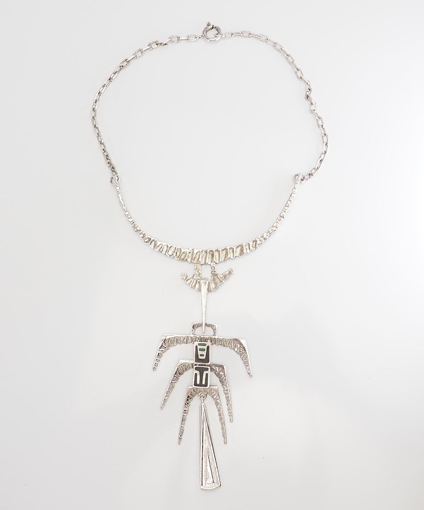 Uno A Erre Unoaerre brutalist vintage modernist sterling silver necklace Italy