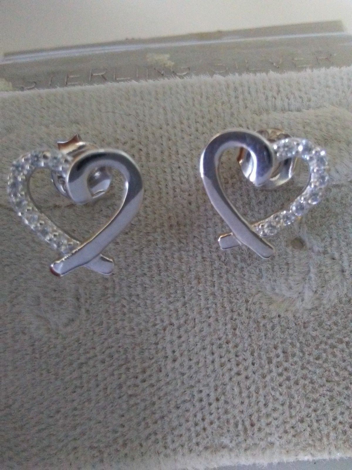 .925 STERLING SILVER Heart Earrings Micro paved cubic zirconia CZ new item
