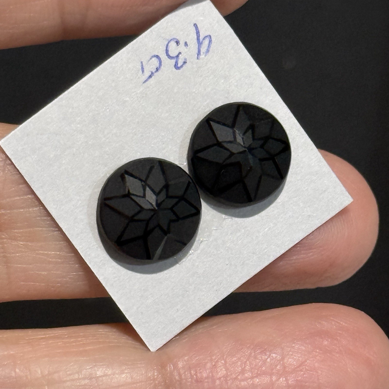 9.3ct 10.45×4.8mm Pair Black Precision Cut Black Spinel Round Cabochons Gems