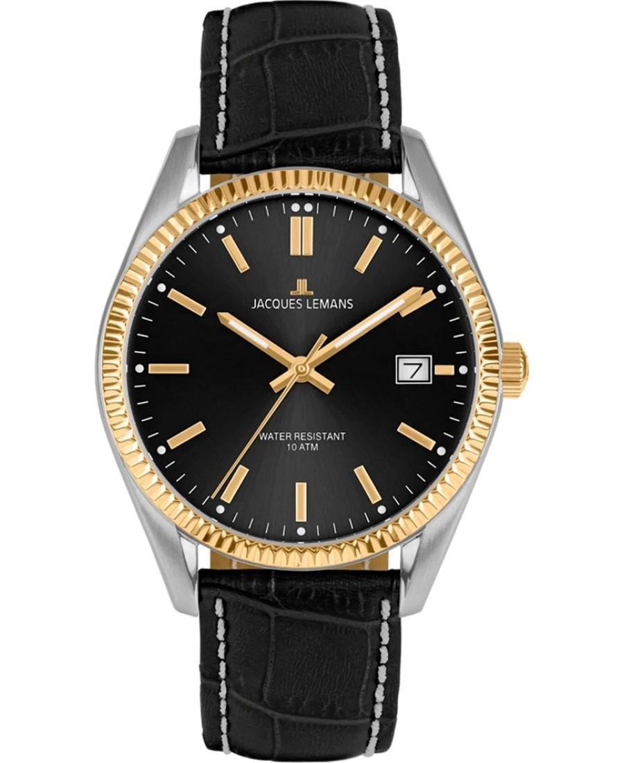JACQUES LEMANS Men Analog Quartz Casual Watch Classic Dress Black Dial Waterproo