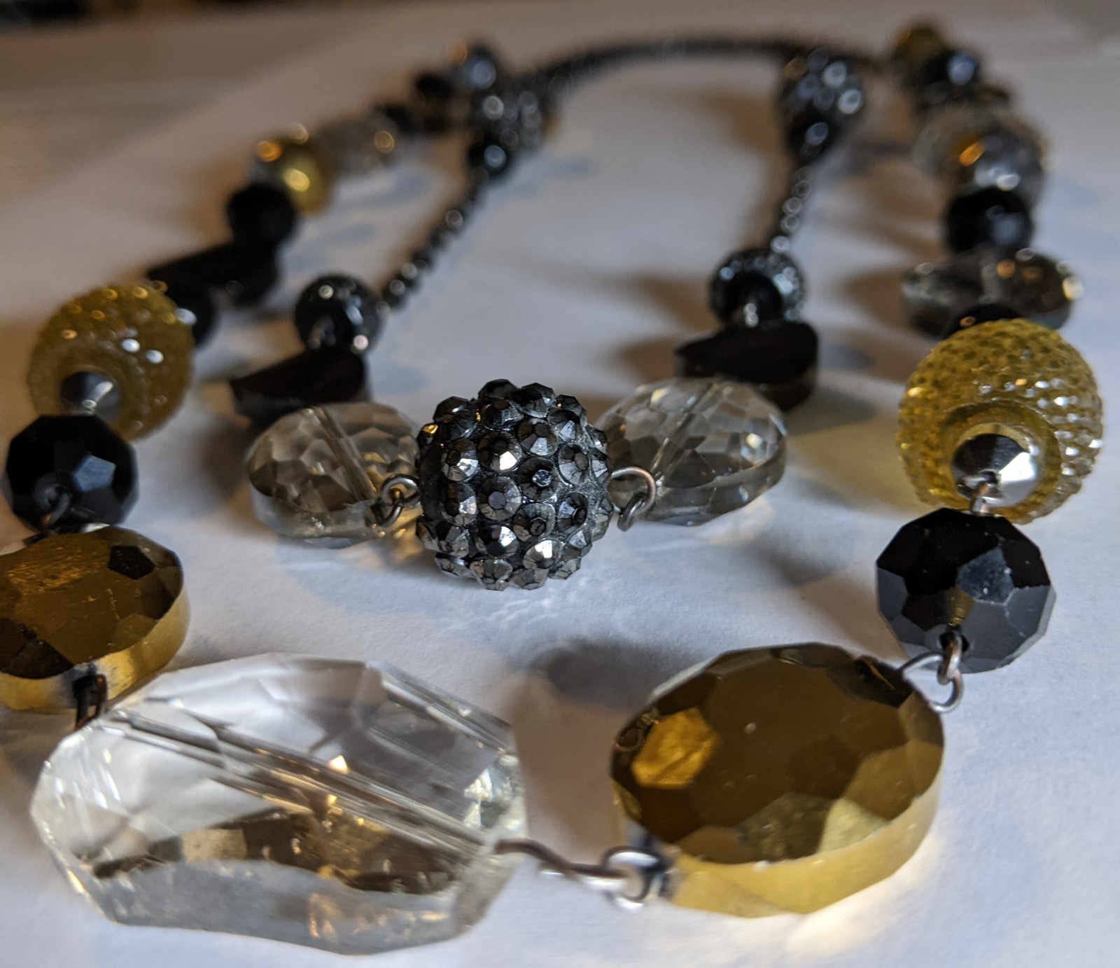 Women Necklace 2 Strand Black Gray Yellow Beads Stone Costume Jewelry Statement
