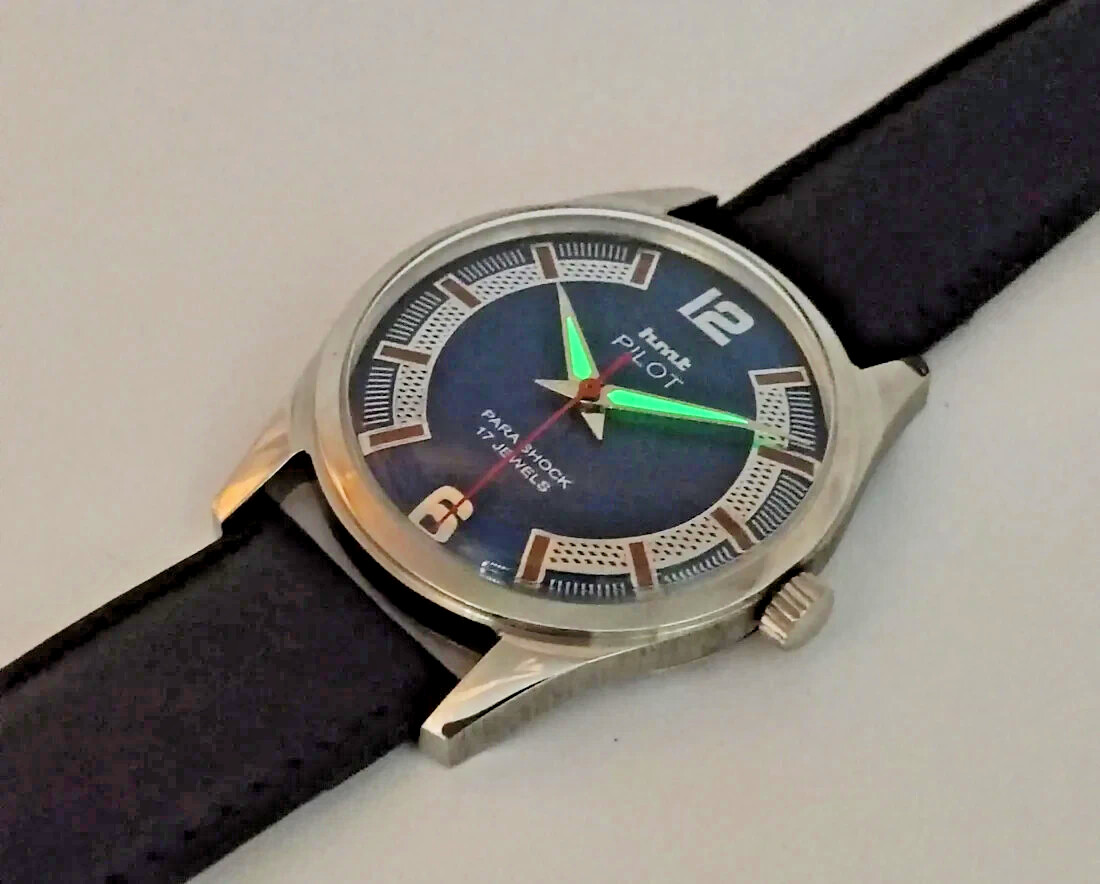 HMT Pilot Blue Dial 17 Jewels Hand winding Transparent Back Men’s Wrist Watch