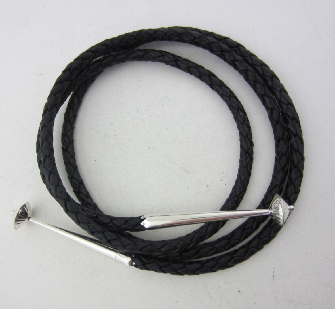 43.5″ Top Quality Black Leather 6 Ply Bolo Tie Cord & Large Sterling Silver Tips