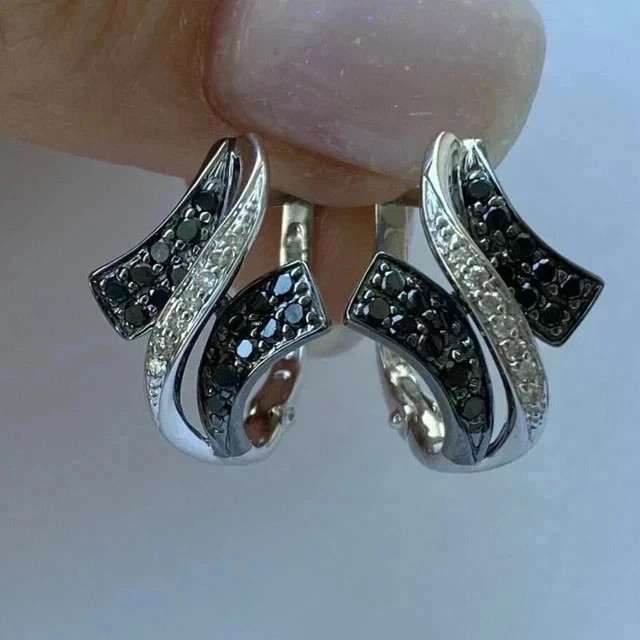 1Ct Round Cut Lab Created Black Spinel Huggie Hoop Earring 14k White Gold Plated