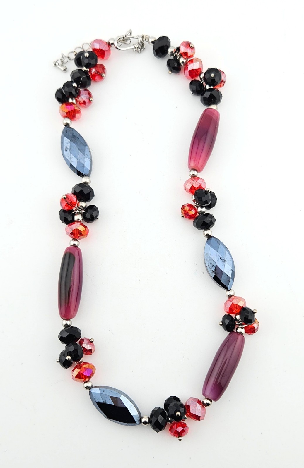 Glass Bead Necklace Red Black Pink & Blue J19-4230