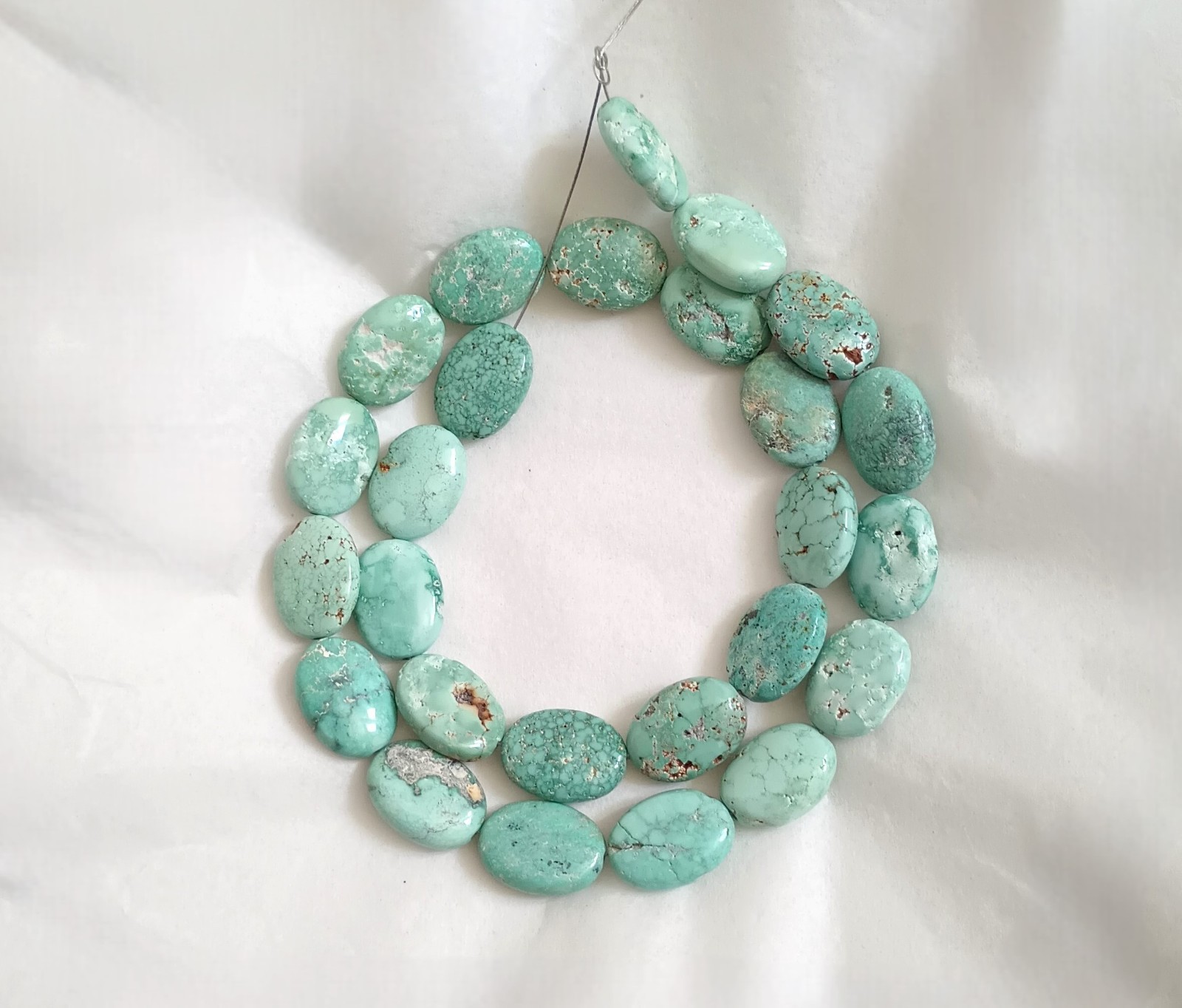 MEXICAN TURQUOISE 12-13 x 17 x 5-6MM OVAL CUSHION BEADS – 17.75″ Strand – 5296E