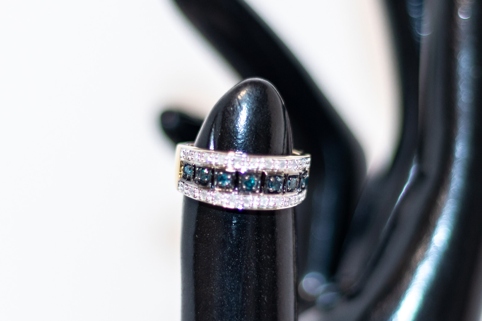 *NEW* Quintessence Jewelry QJ BLUE/WHITE DIAMOND STERLING SILVER RING…Sz. 7