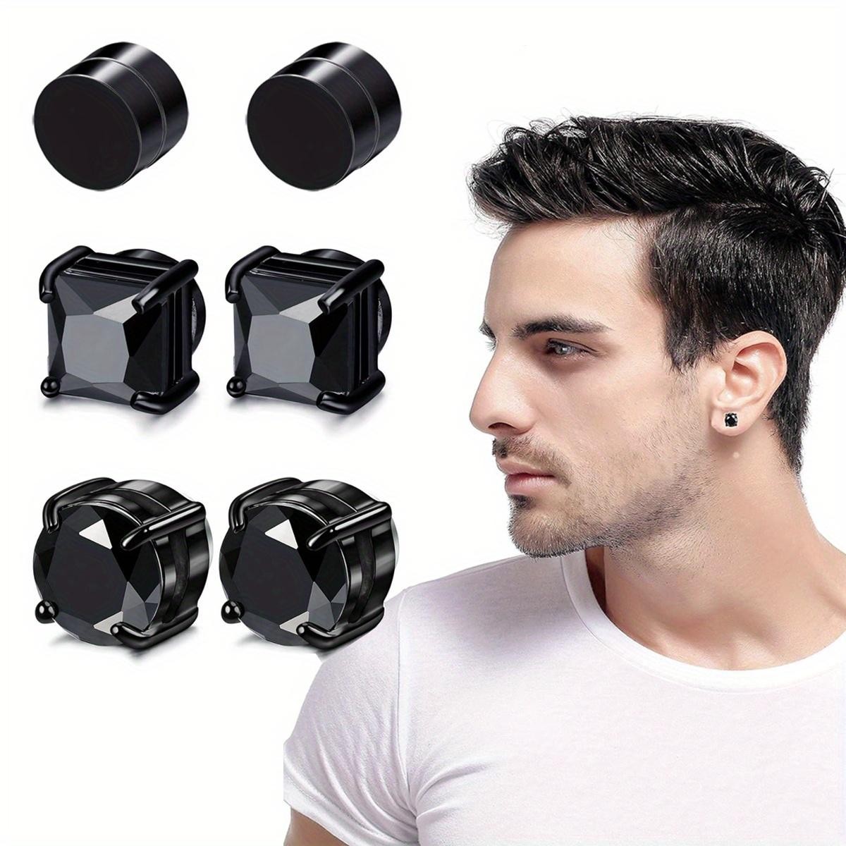 1/3pairs 6mm Crystal Magnetic No-pierce Stainless Steel Stud Earrings for Men Pu