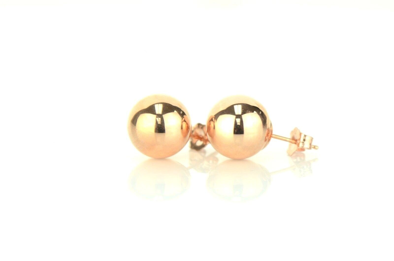 Solid 14k Rose Gold Ball Stud Earrings Butterfly Push Back