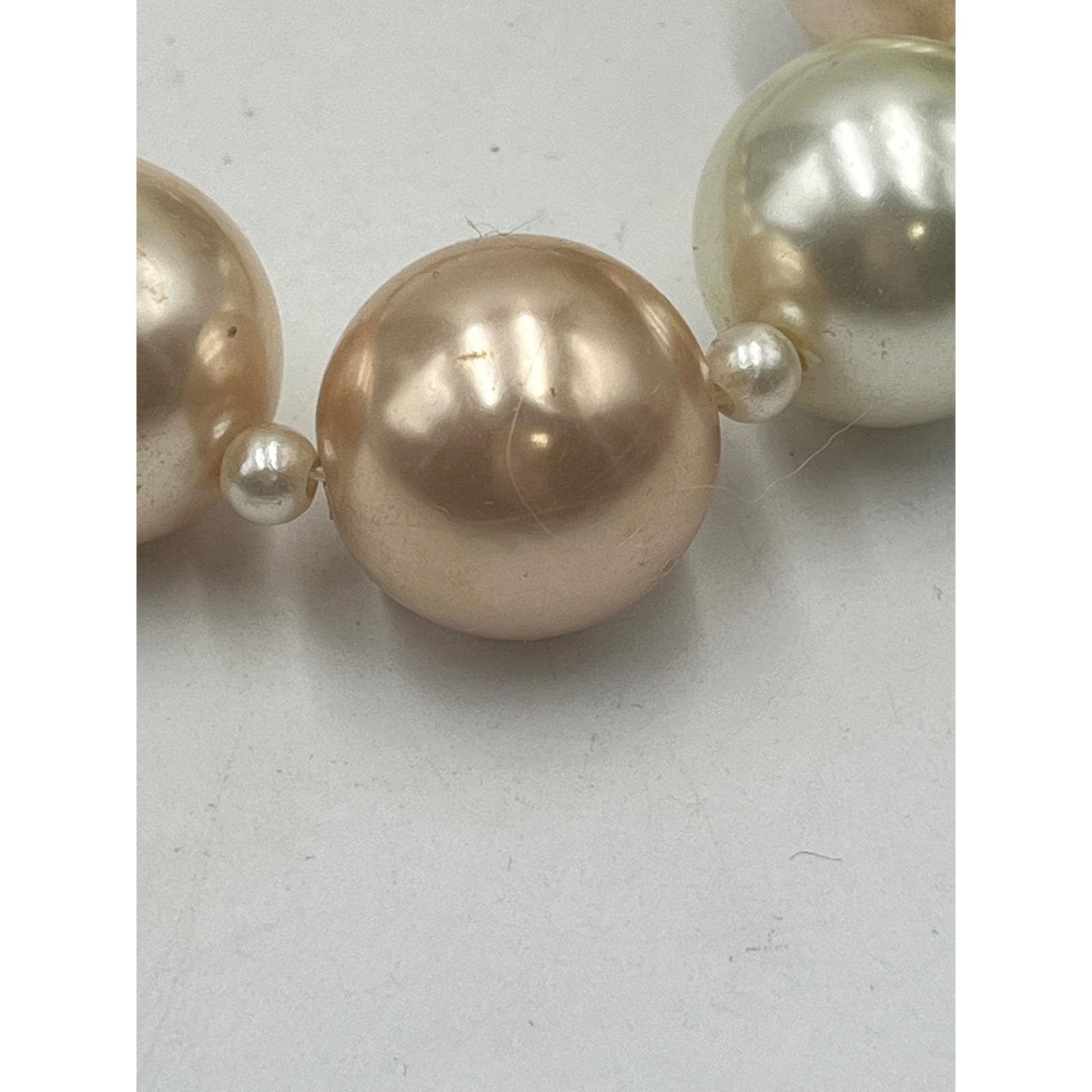 Lucia Vintage Large Faux Cream champagne Pearl Gold Tone Bow Collar Necklace