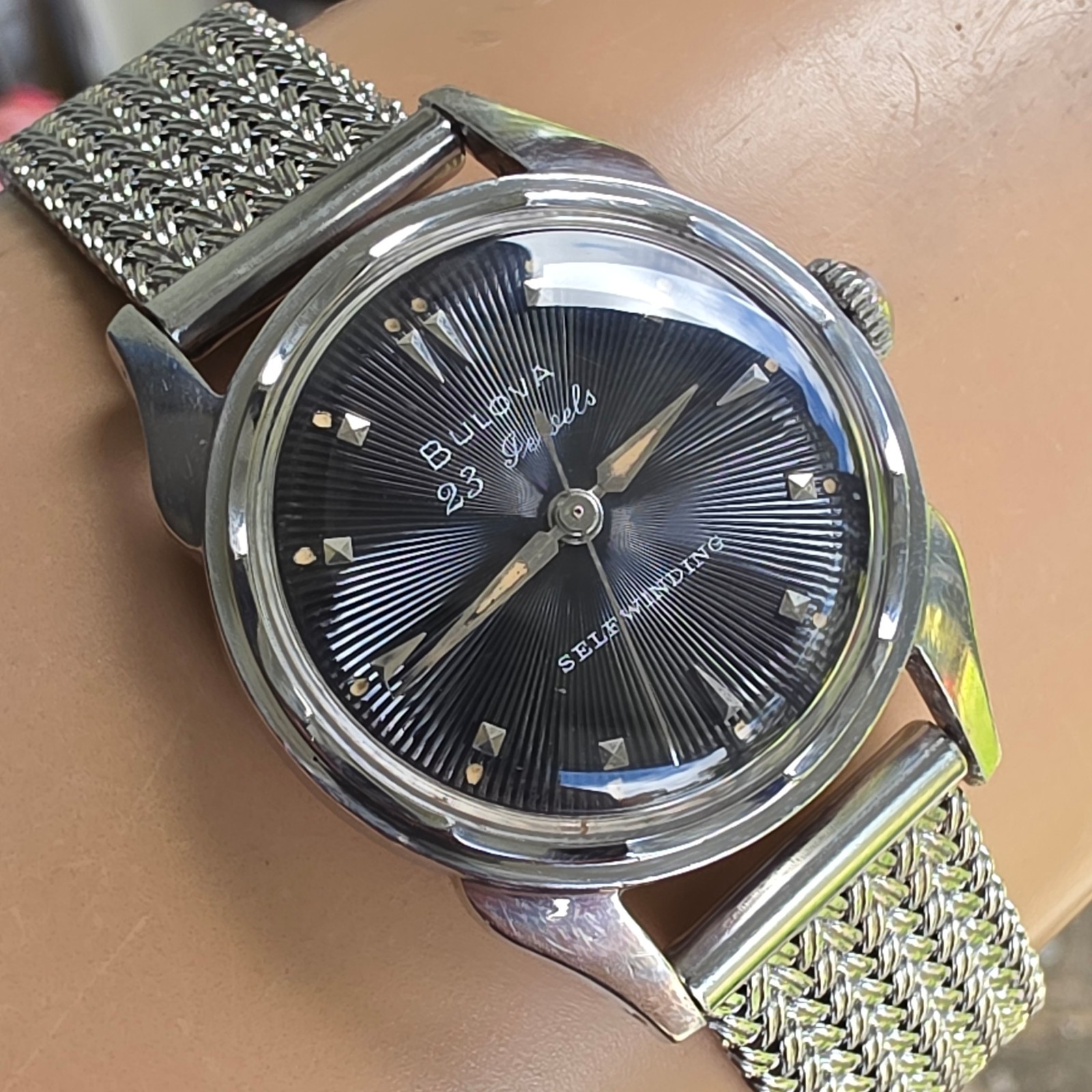 Vintage Bulova 23 “A” Men’s automatic watch sunburst dial 10BPAC USA 1950s