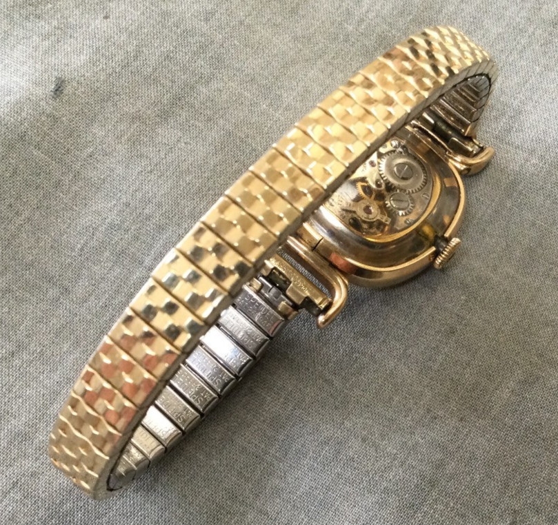 Vintage Juvenia Swiss Skeleton Mystery Watch 17 Jewels Speidel Band 10 K GF Caps