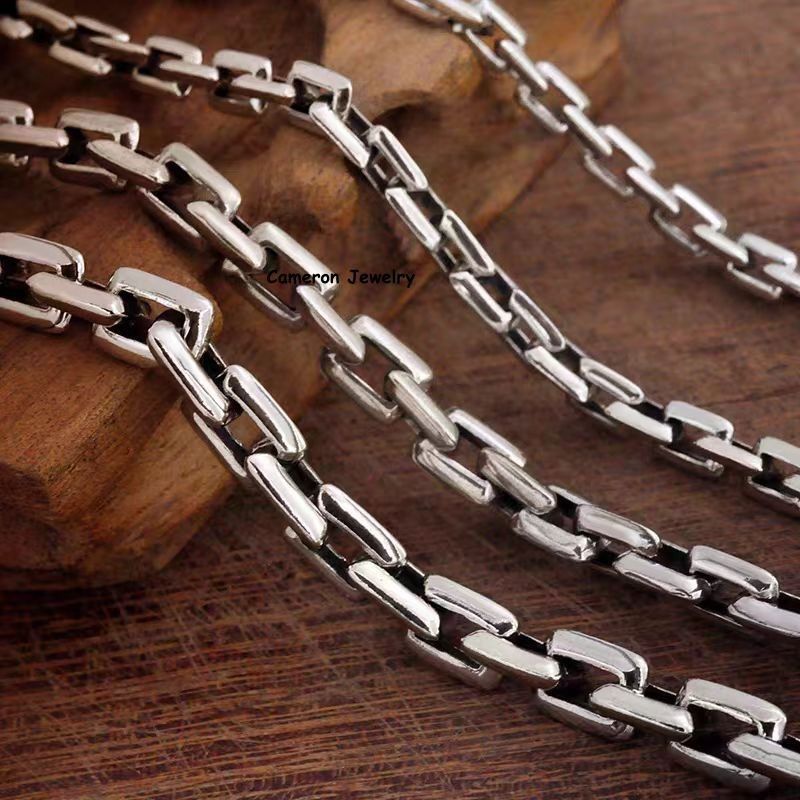 Pure S925 Sterling Silver Chain 8mm Solid Square O Link Bracelet 34-35g 8.67in