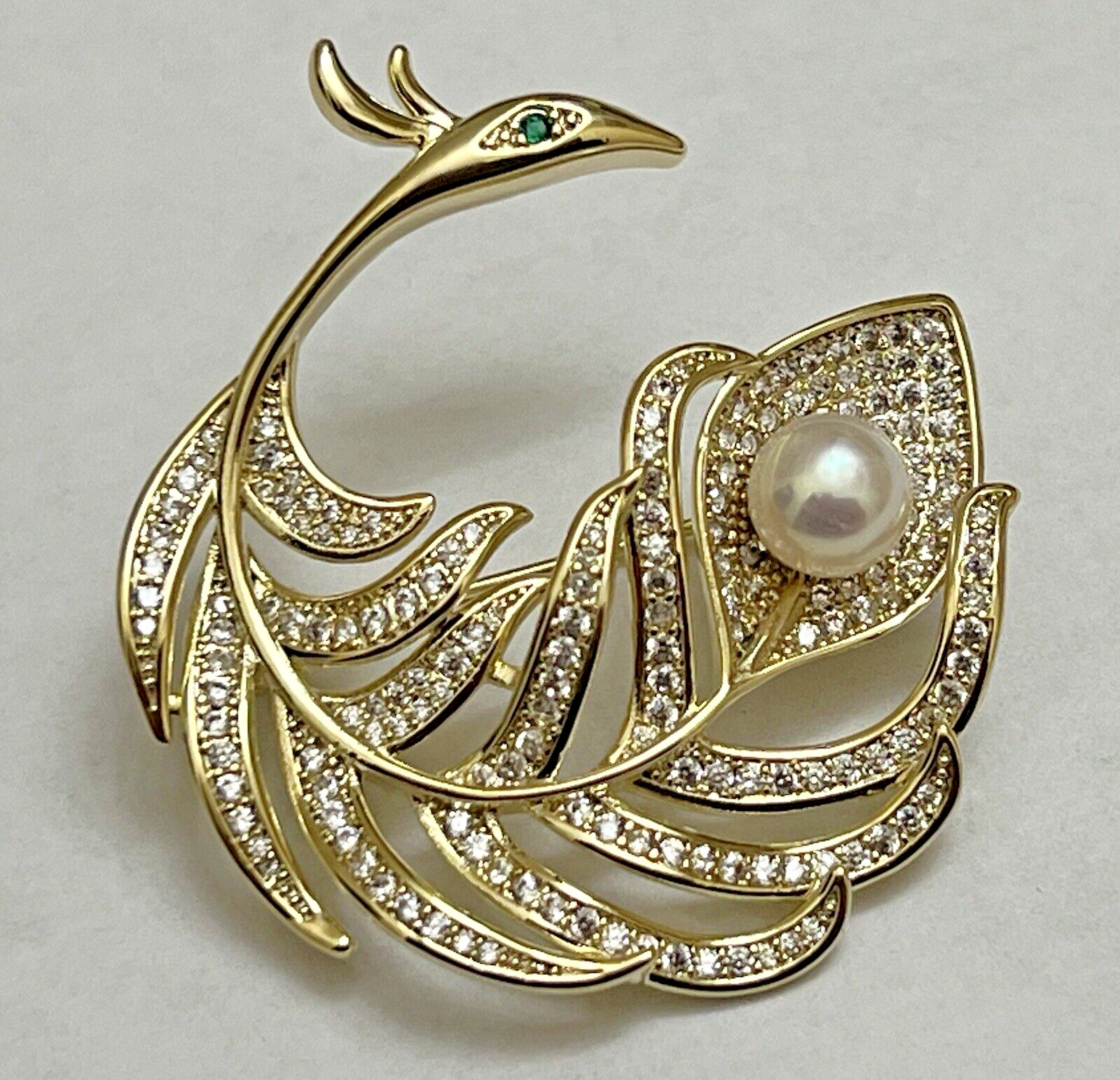 Crystal Rhinestone Brooch Pin Bird Feather Glass Leaf Flower Vintage Ice Clear