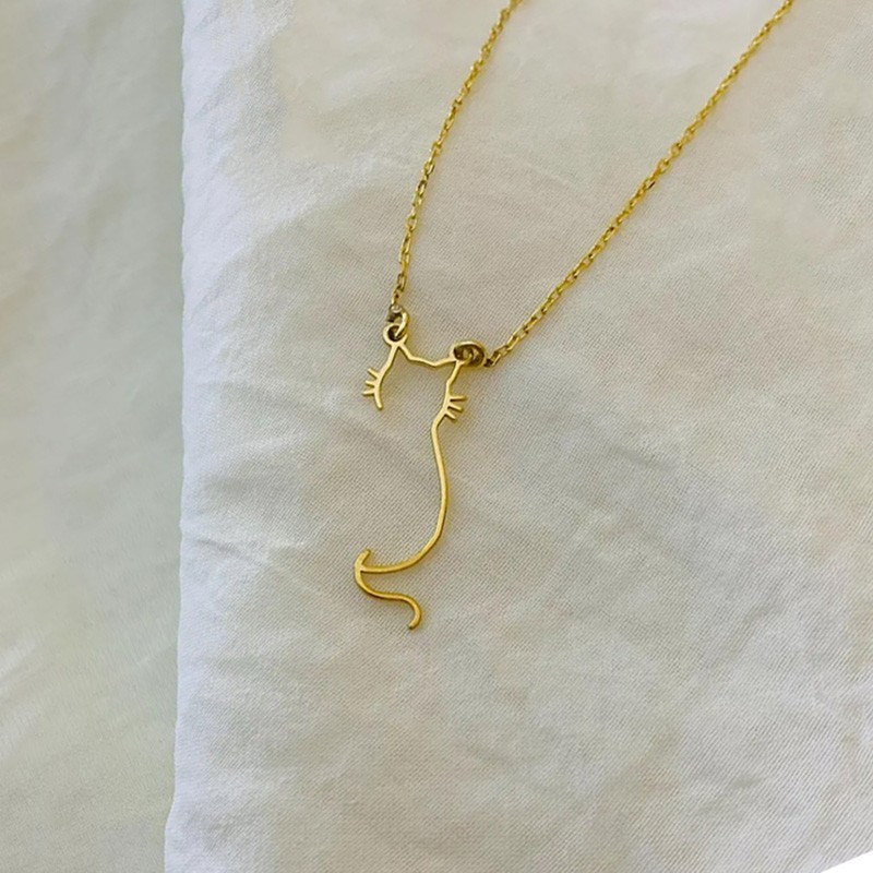 Dainty Cute Kitty Cat Necklace for Women Pendant Stainless Steel Jewelry