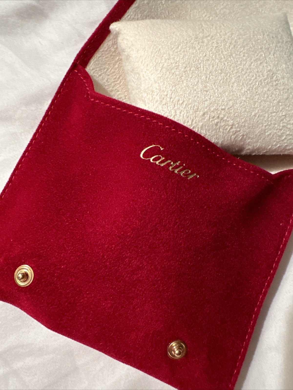 CARTIER Travel Watch Pouch & Cushion Red Suede 2 pockets