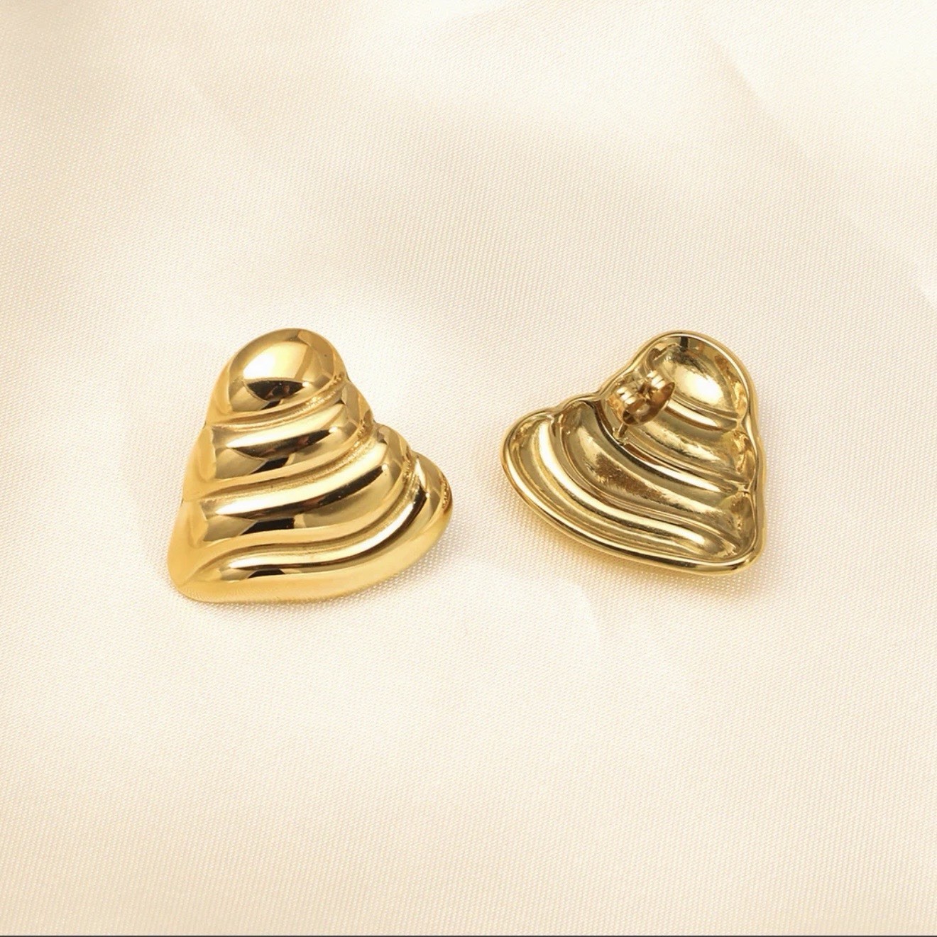Textured Heart Stud Earrings 18K Gold Plated Stainless Steel | Chunky Modern