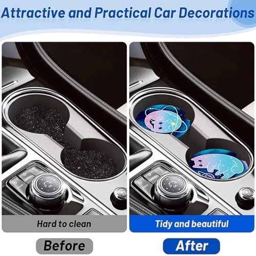 2 Pack Car Cup Holder Coasters 2.75″ Universal Size Anti Slip Rubber Black Cat