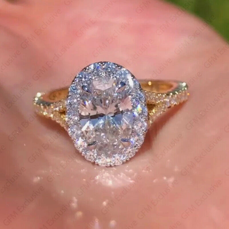 3.94TCW Oval Cut Moissanite Engagement Wedding Ring In 14K Solid Multi-tone Gold