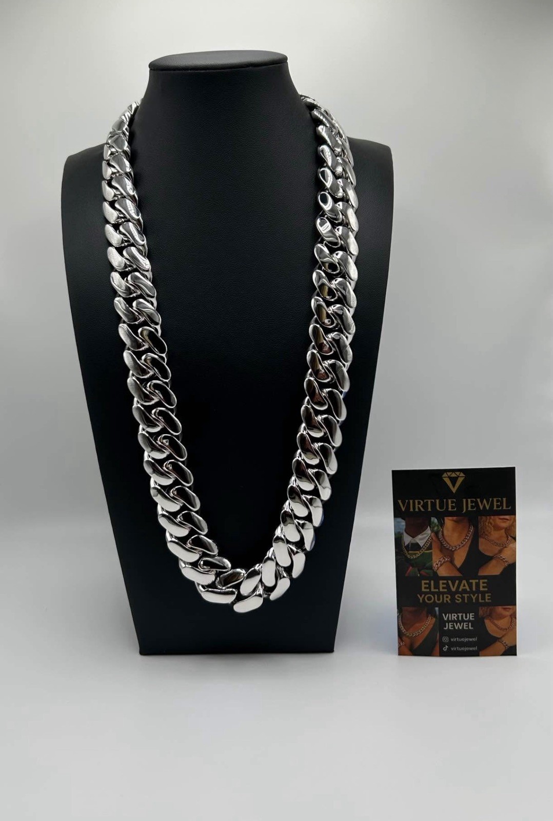 14K Stamped White Gold Silver Plated Miami Cuban Chain 20mm 24” 22” 20”
