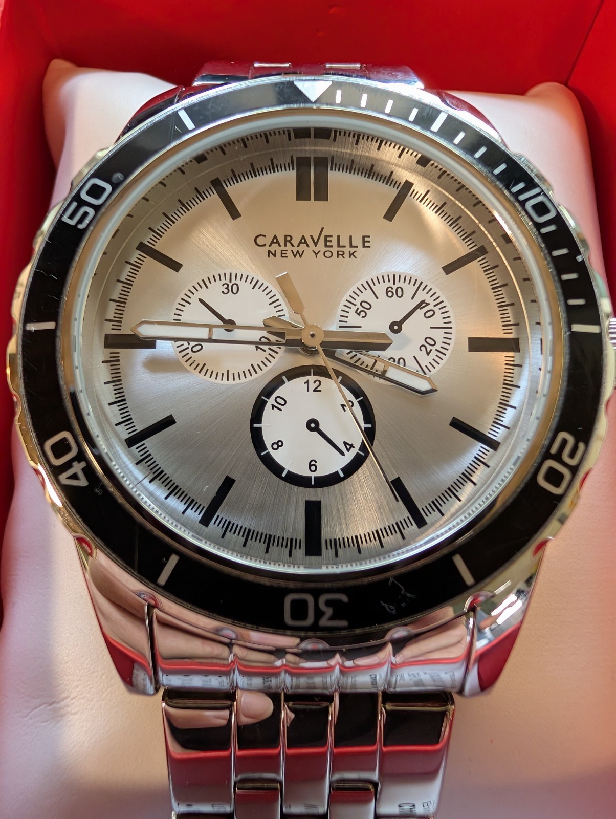 Caravelle New York Men’s Quartz False Chronograph Watch 43mm NOS New Battery