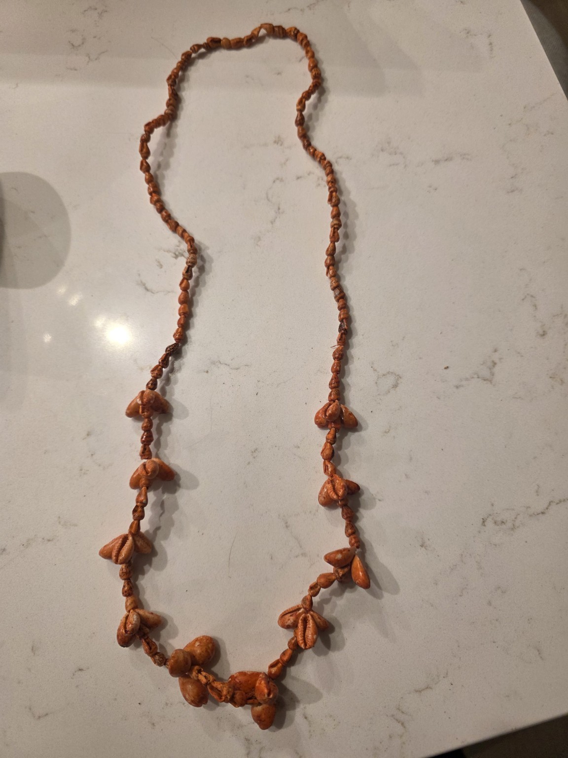 Vintage 32″ Genuine Dyed Cowrie Shell Necklace Boho Beach Coastal No Clasp