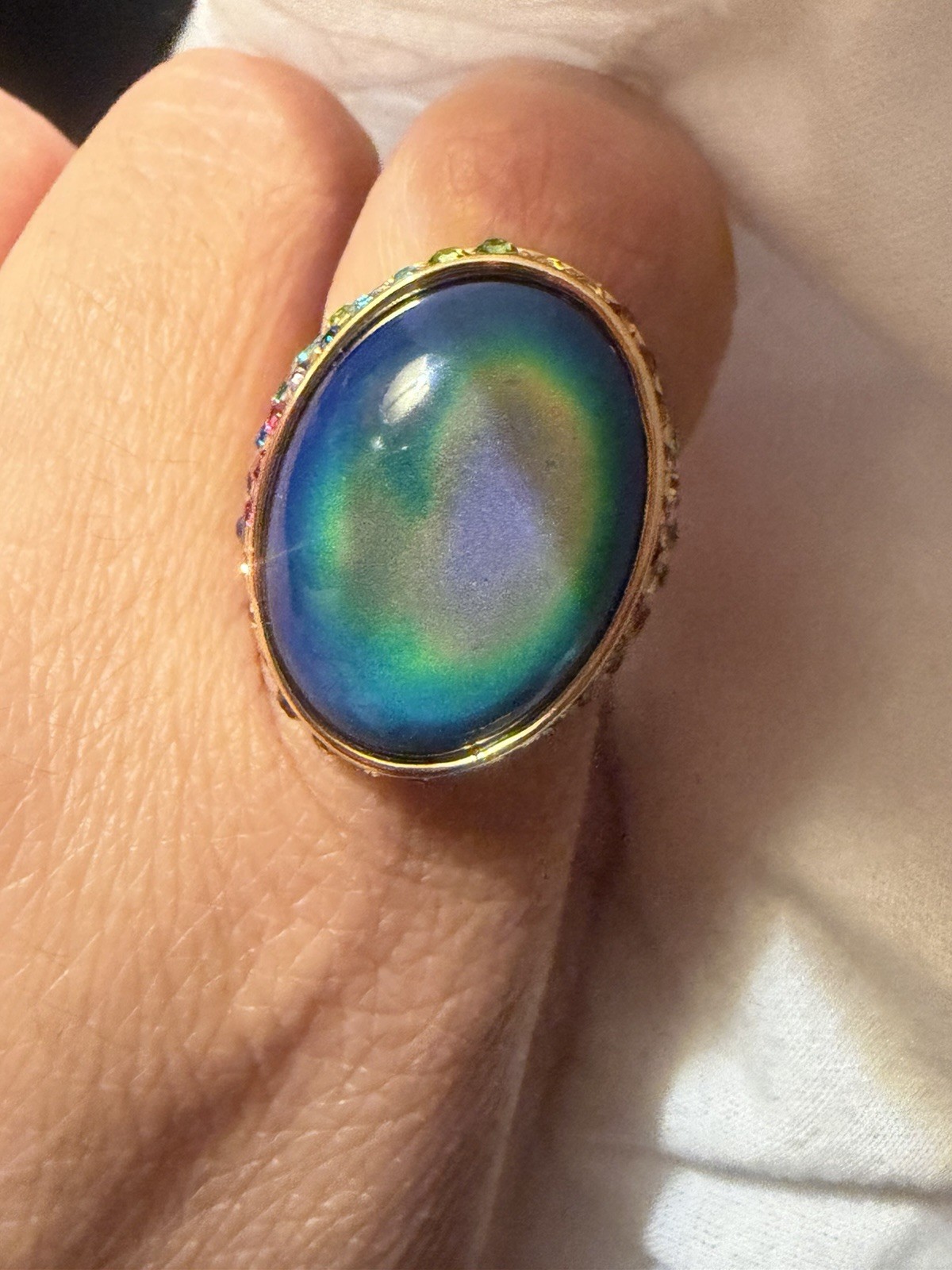 Kurt Geiger Sz 7 Oval Mood Gold-tone Ring with Cabochon and Multicolored Stones