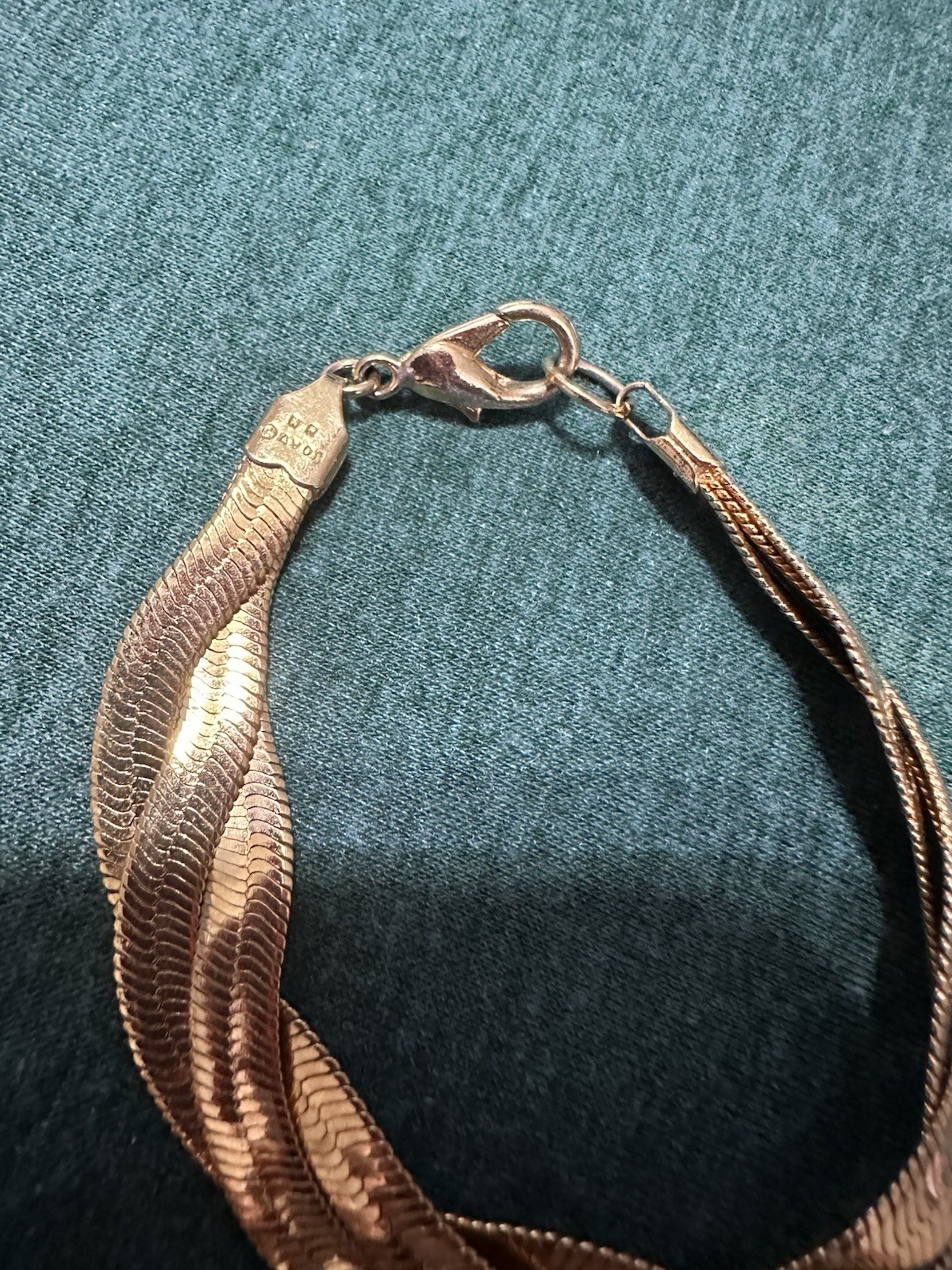 Gold Tone Herringbone Chain Style Bracelet with Lobster Clasp, No Stone
