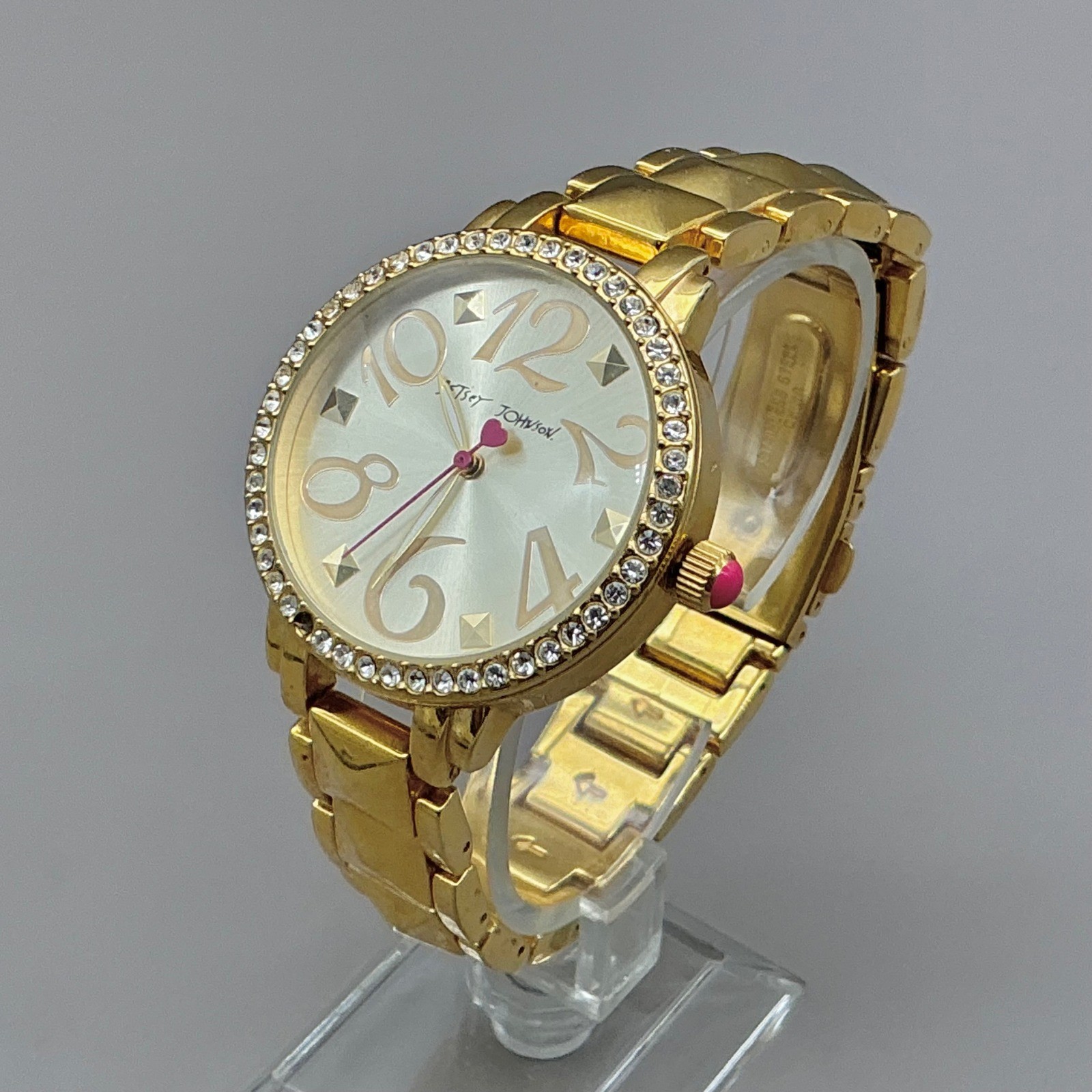 Betsey Johnson Watch Women Gold Tone Crystal Studded Pyramid Link NEW BATTERY