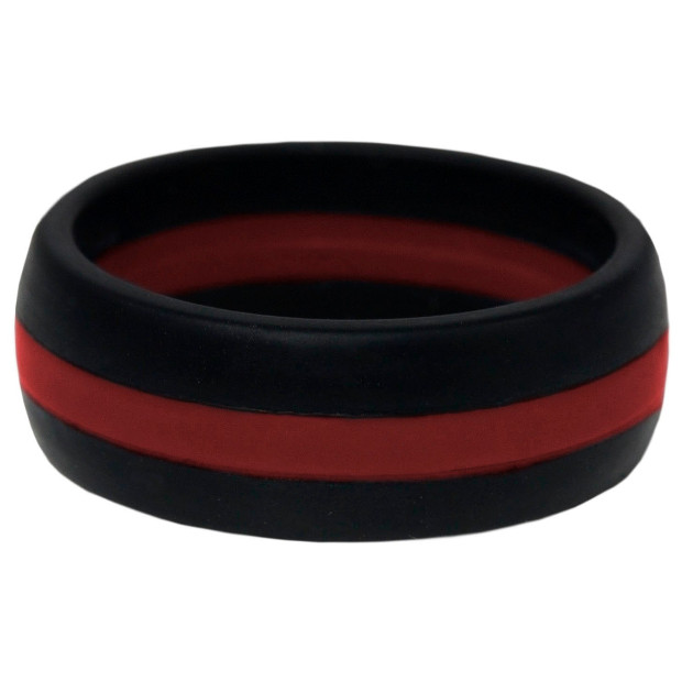 8MM Thin Red Line Black Dome Silicone Wedding Ring Sizes 7 9 10 11 12 13 14 15