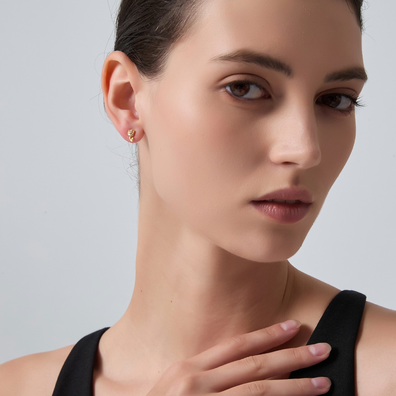 Citrine Orange Crystal Tulip Flower Stud Earrings in 925 Sterling Silver