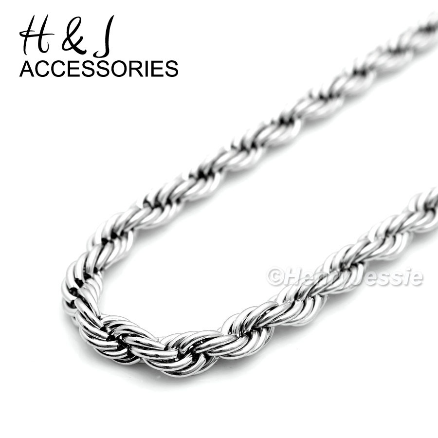 30″MEN Stainless Steel 5mm Silver Smooth Classic Rope Link Chain Necklace