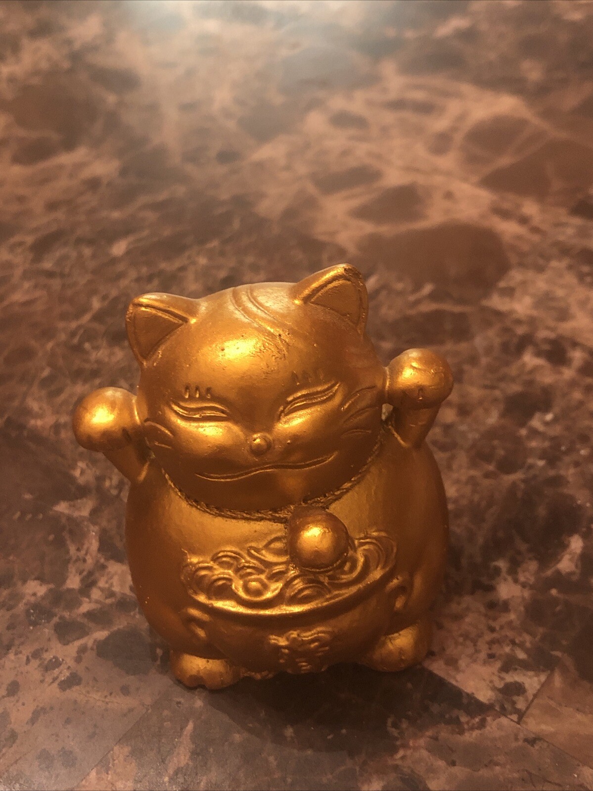 2.8in Resin Lucky Kitty Copper Color Figurine