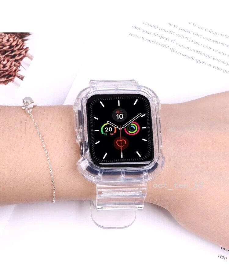 TPU Clear Sport Band Strap +Case for Apple Watch Series 8 7 6 5 4 SE 40/44/41/45
