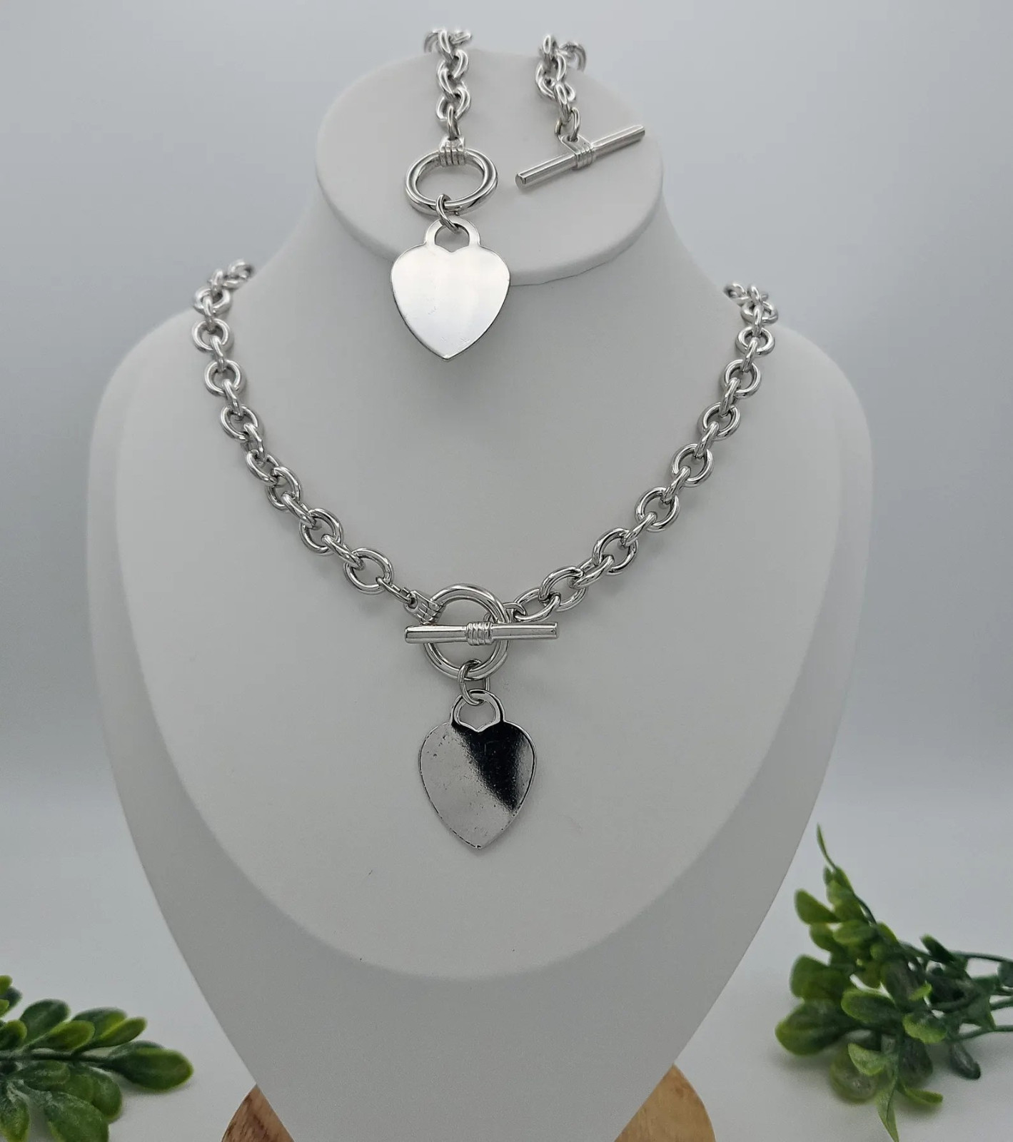 Gold Toggle & Tag Necklace & Bracelet Set, 14k Heavy Plated Gold or Silver