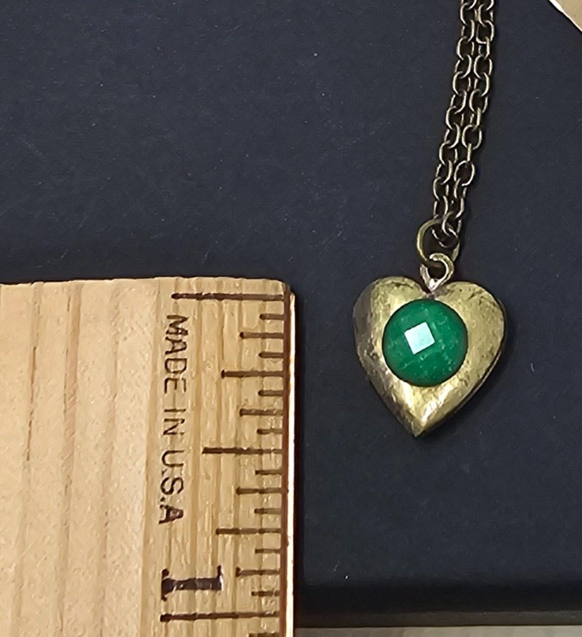 Vintage Locket Green Heart Pendant Necklace