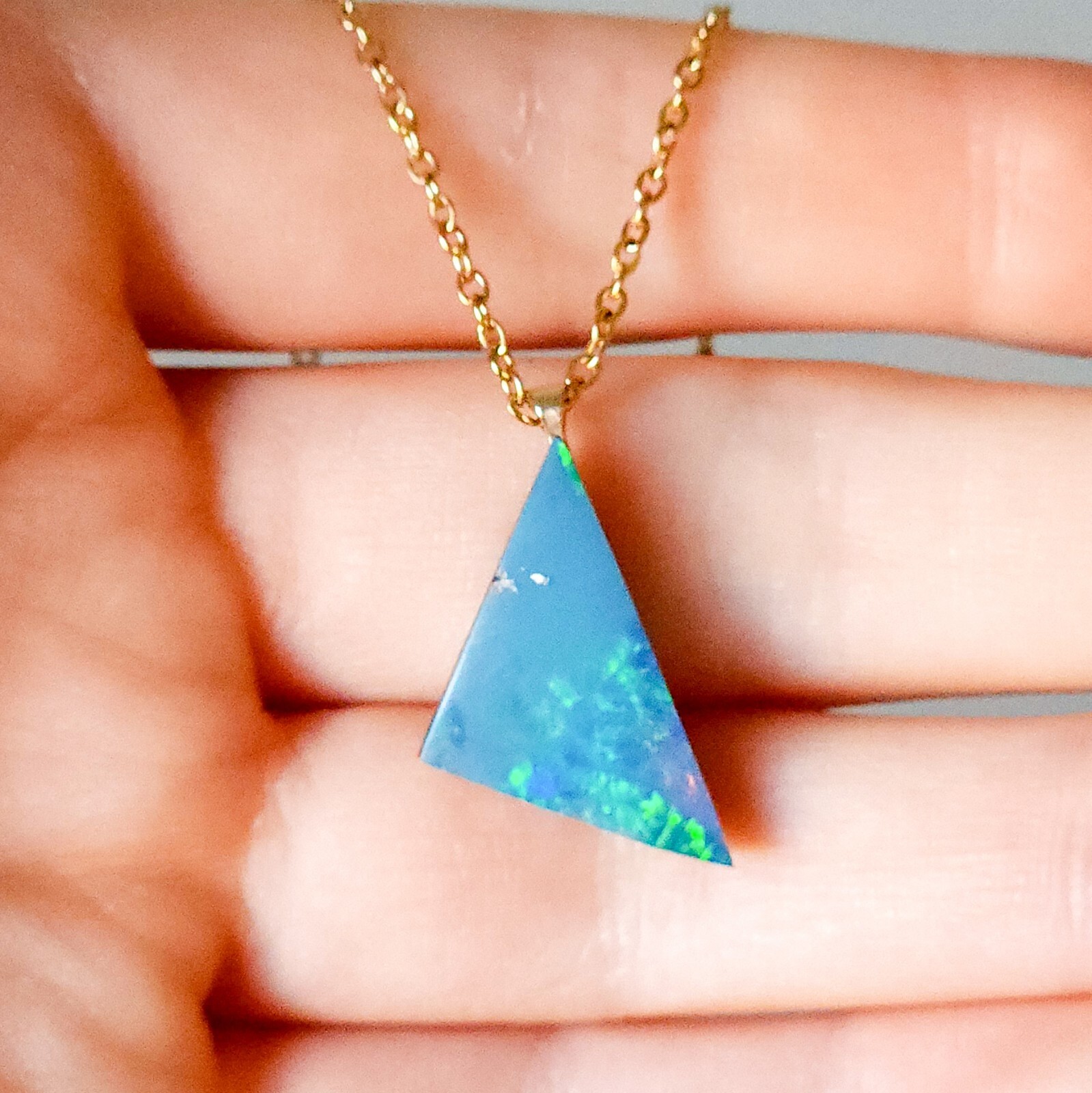14K Gold Bail Australian Coober Pedy Opal Doublet Pendant, Opal Necklace PRA8