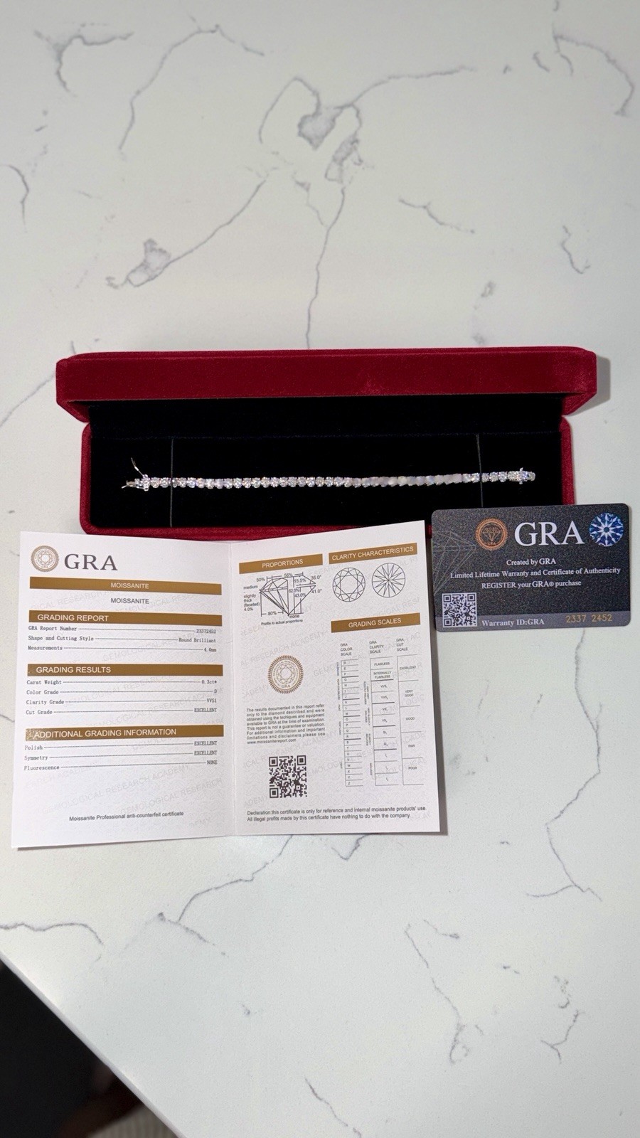 VVS1 GRA Certified Moissenite Tennis Bracelet Silver, Round 7″ 4MM