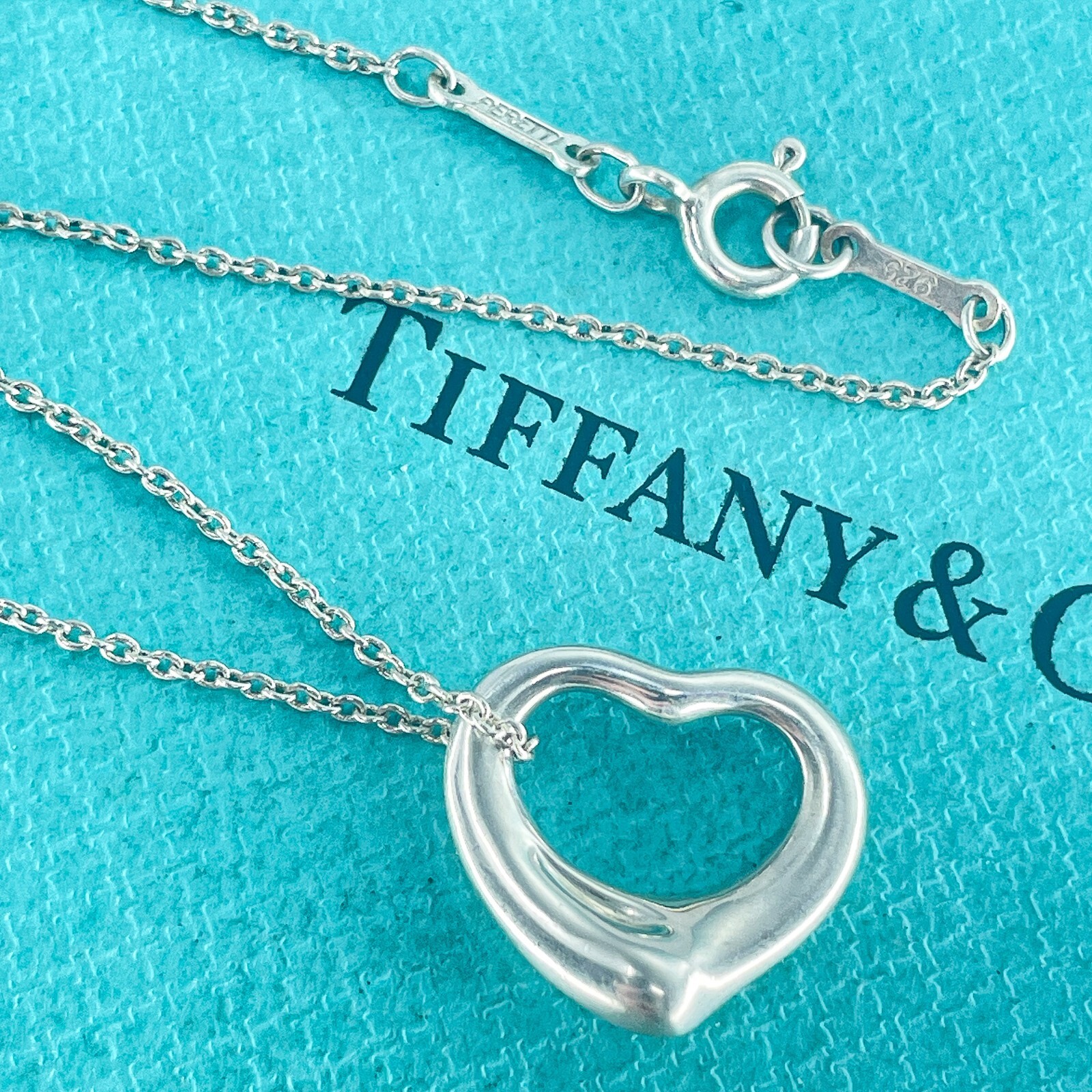 Tiffany & Co. Small Open Heart Pendant Necklace Elsa Peretti Sterling Silver925