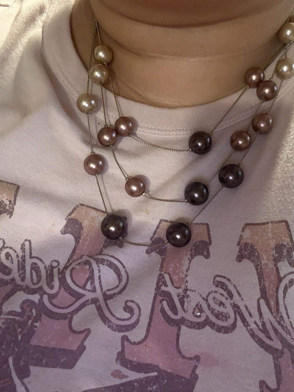 Multi-Strand Layered Beaded Necklace, Multicolor Round Pearl Beads