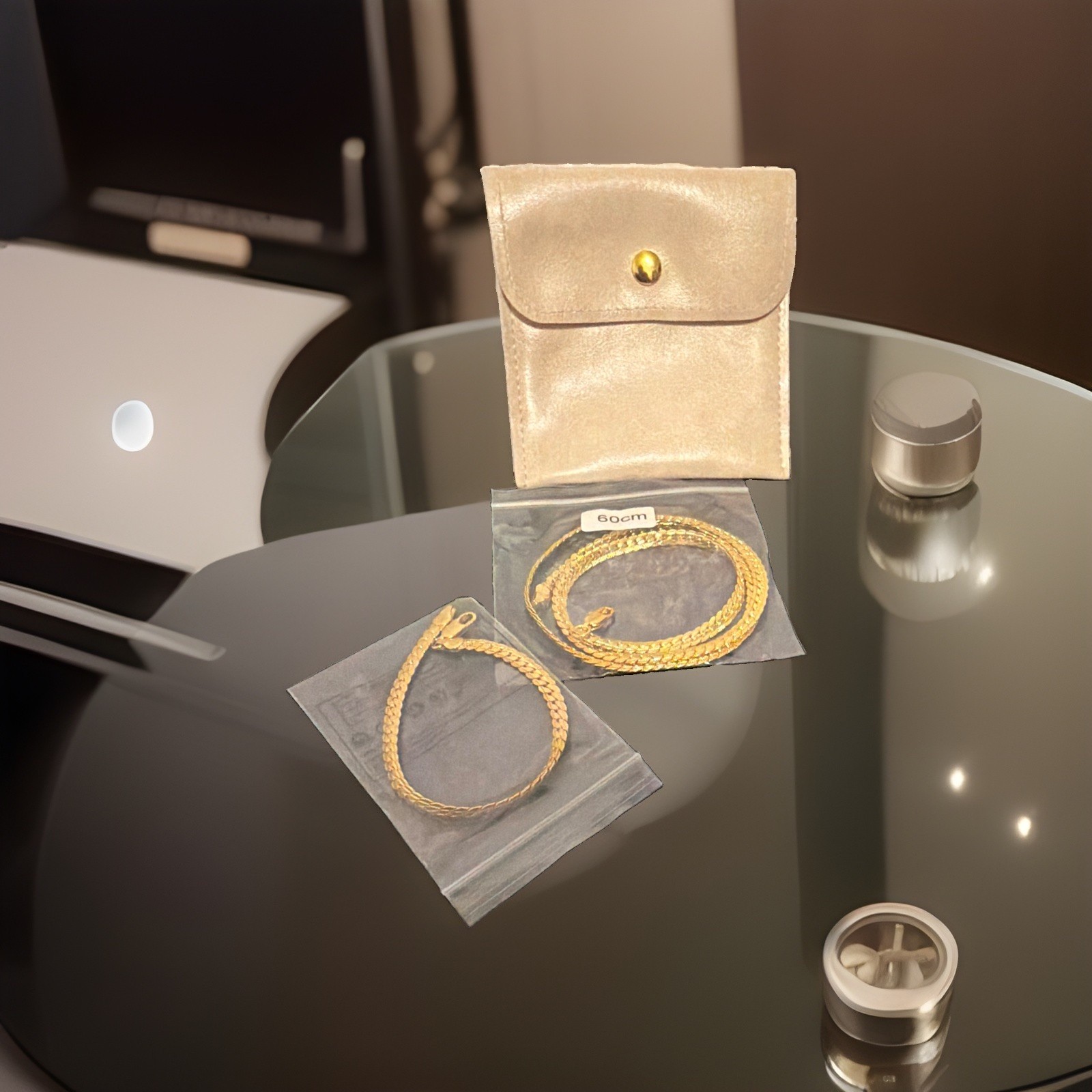 Gold Tone No Stone Jewelry Set – Necklace and Bracelet Matching Set