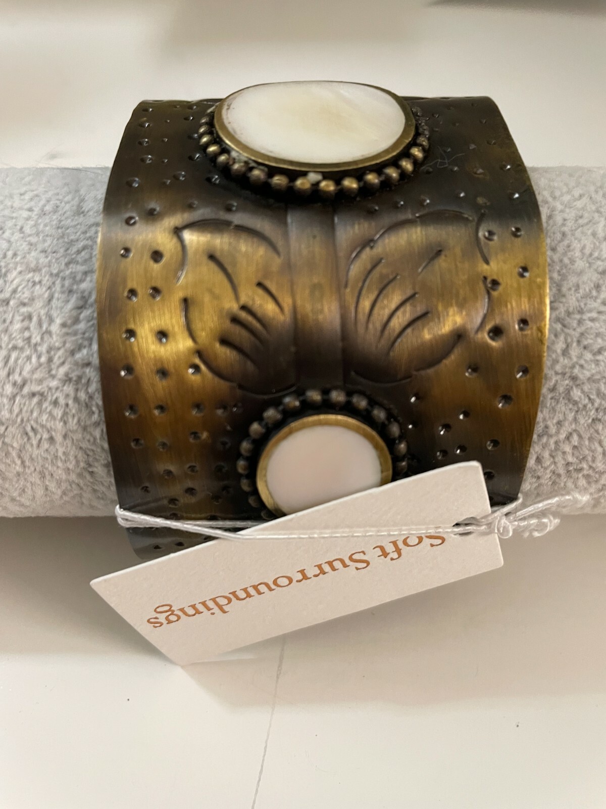 Soft Surroundings Mother of Pearl Gold Tone Bracelet cuff style all occasion gif