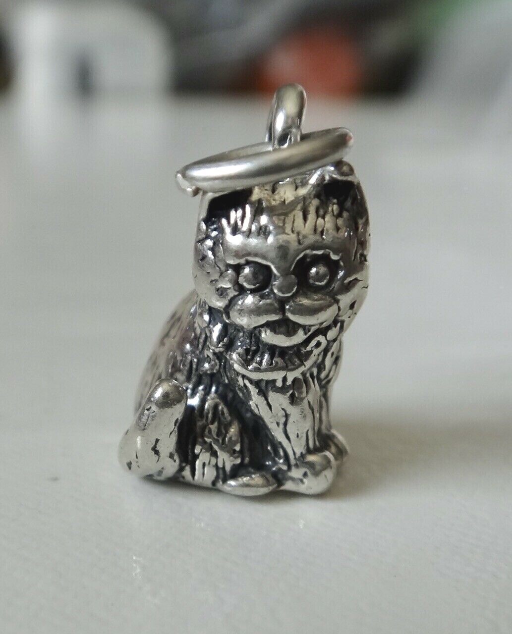 Sterling Silver 3D 12x7mm 2 gram Sitting Cat Pretty Face Charm!