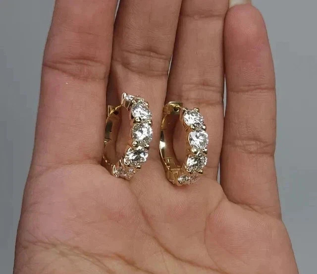 2Ct Round-Cut Moissanite Huggie Hoop Earrings 14K Yellow Gold Plated
