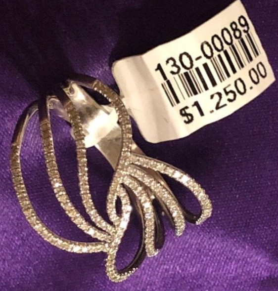 14K White Gold Diamond Cocktail Ring Curved Right Hand Natural 0.37 CT